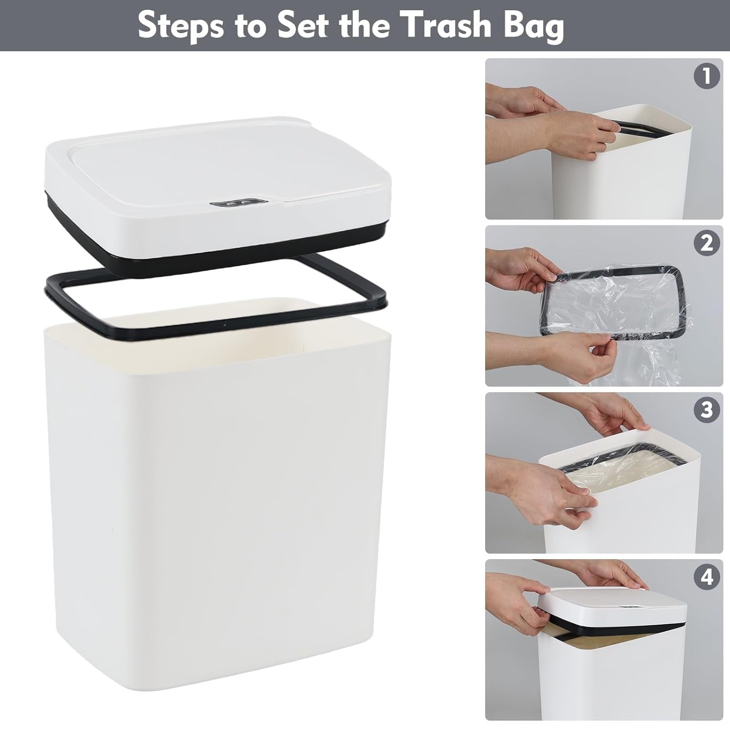 15L Automatic Motion Sensor Trash Bin Touchless White
