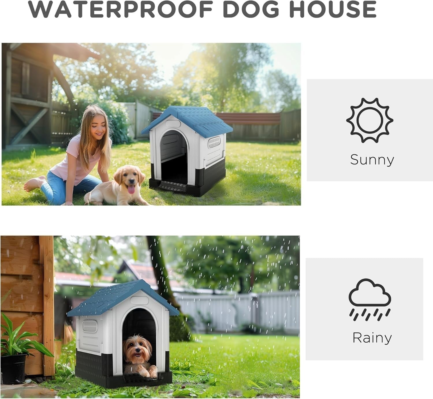 Mini Outdoor Dog House Weatherproof Kennel – Ventilated & Raised Base Blue