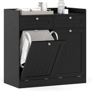 Black Tilt-Out Laundry Cabinet 2 Drawers 2 Hampers Modern Bathroom Storage Unit