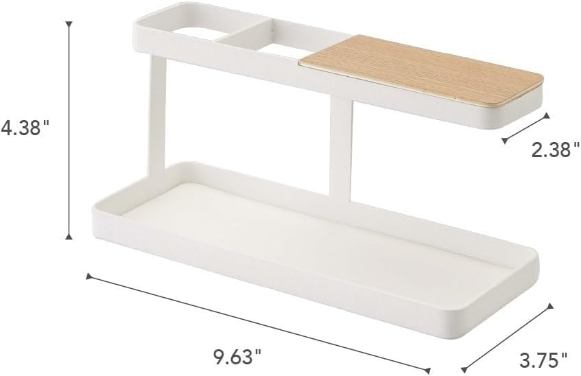 Minimalist Tower Desk Organizer with 4 Compartments – White Wood/Steel