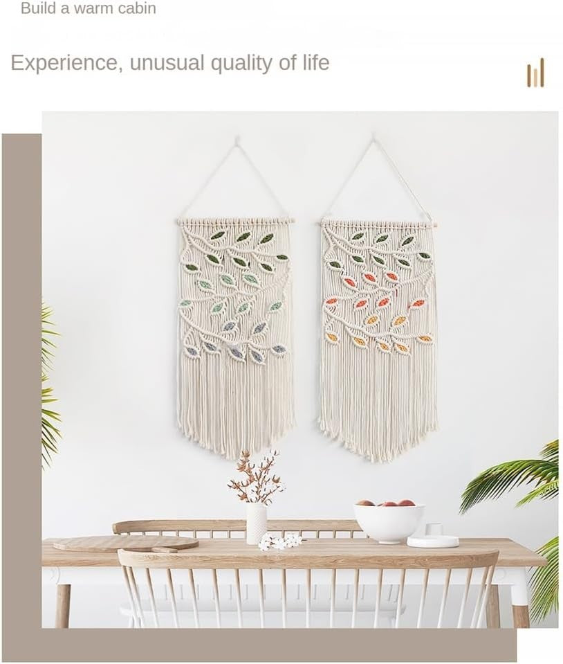 Green Leaf Macrame Wall Hanging 40x80cm Boho Woven Tapestry