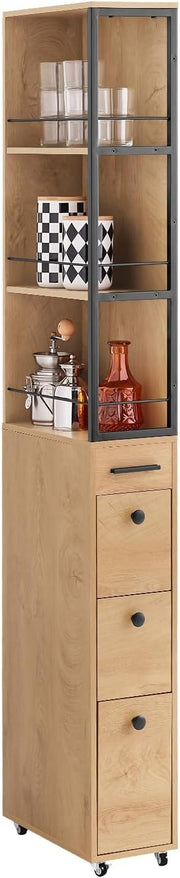 Slim Tall Kitchen Trolley, 3 Drawers & Shelves, Mobile Storage W20xD40xH170cm