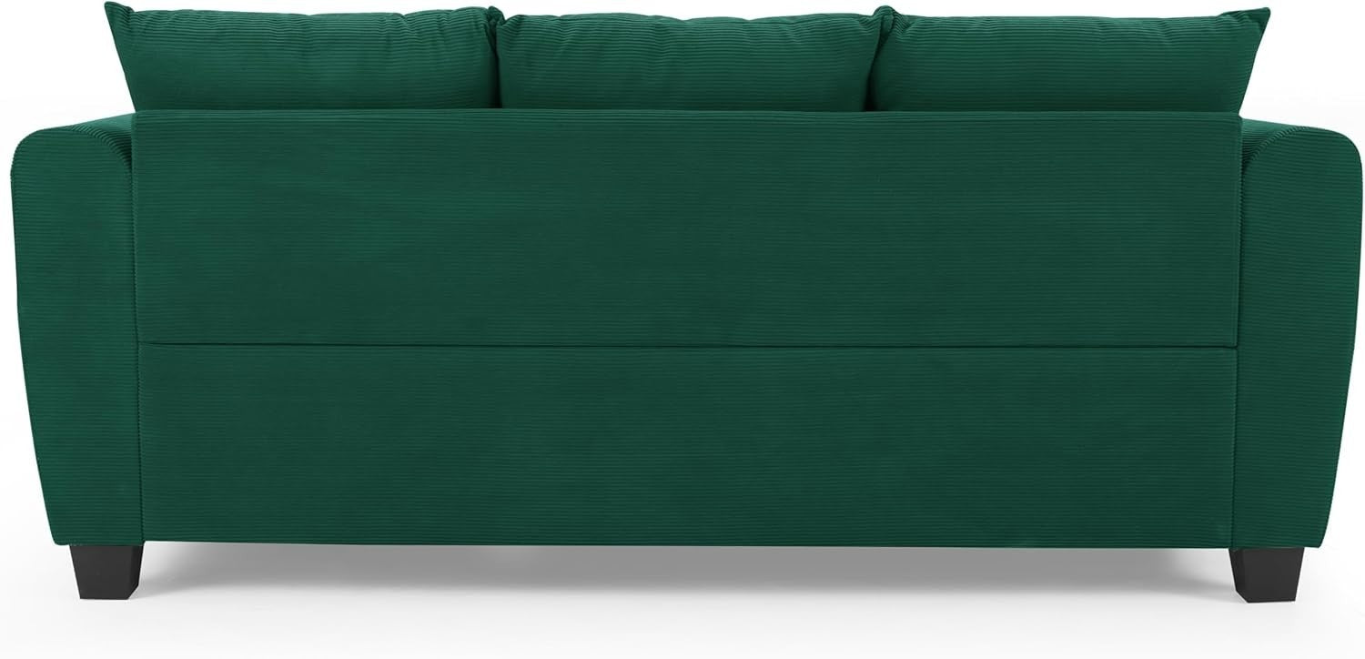 Green L Shaped Sofa 3 Seater Chaise Corner Cord Fabric Couch Modern