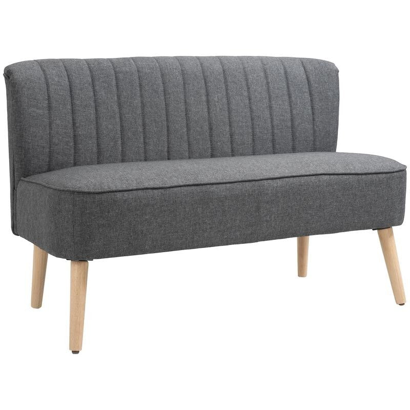 2 Seater Grey Linen Sofa Compact Loveseat Padded Upholstered Couch Wood Legs