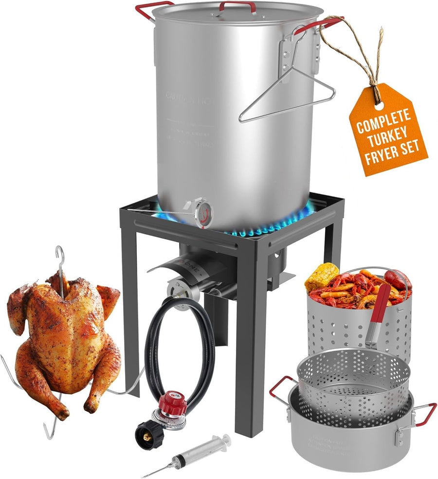 30QT Turkey Fryer & 10QT Fish Fryer Outdoor Propane Cooker Set