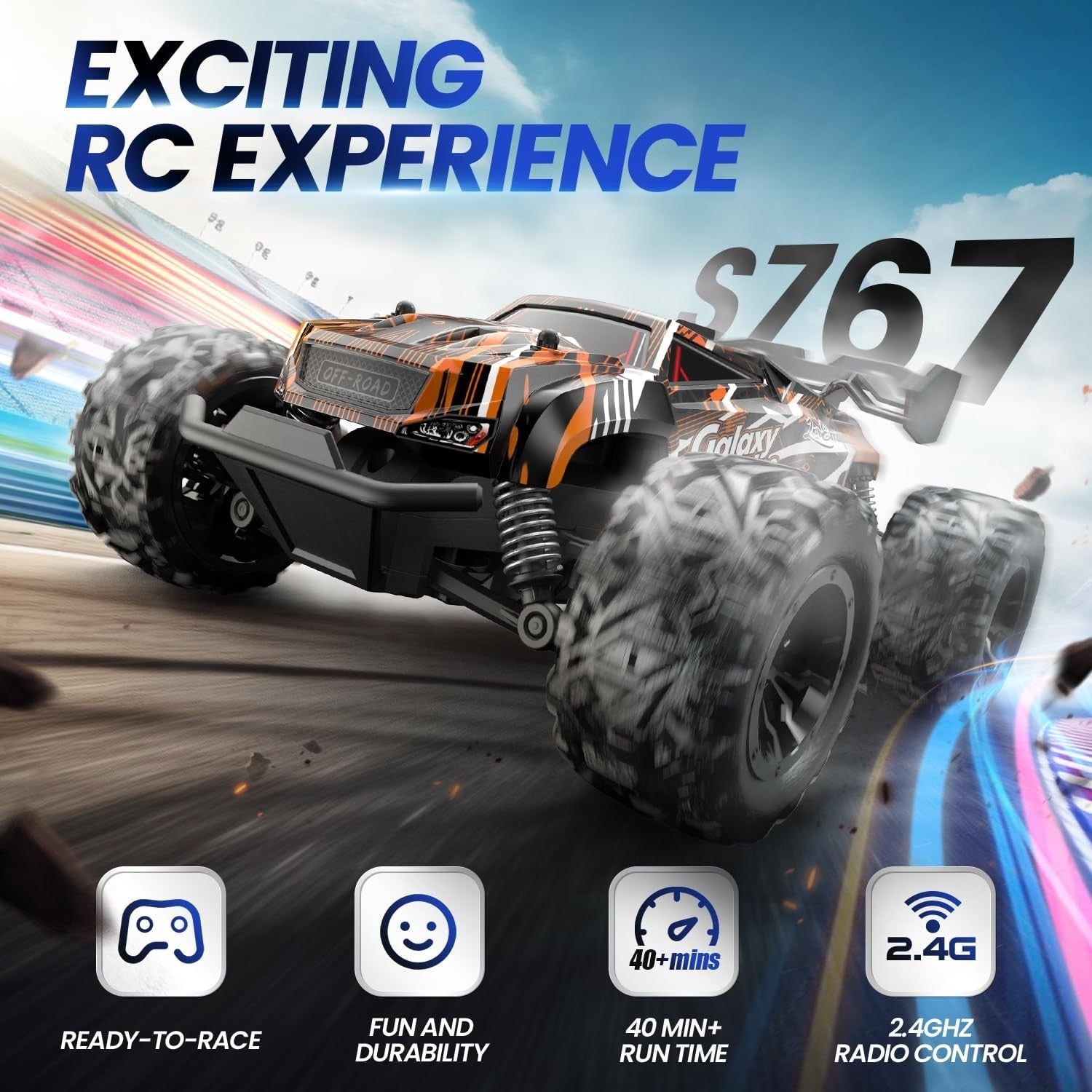 1:20 RC Monster Truck for Kids, 2.4GHz Remote Control Car with 2 Batteries