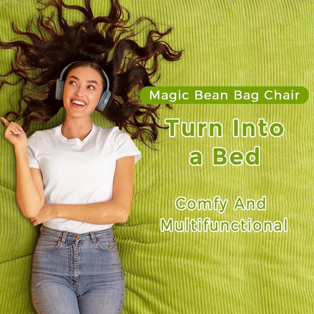 Convertible Bean Bag Sofa Bed Double Chair Lounger Corduroy Green