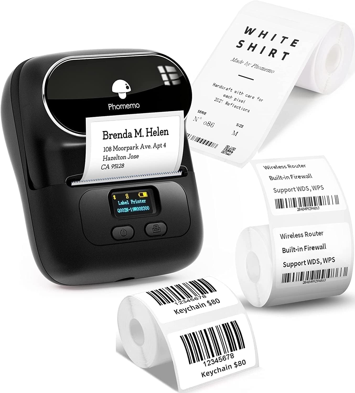 Bluetooth Label Printer 3 Rolls 2" Thermal Maker USB