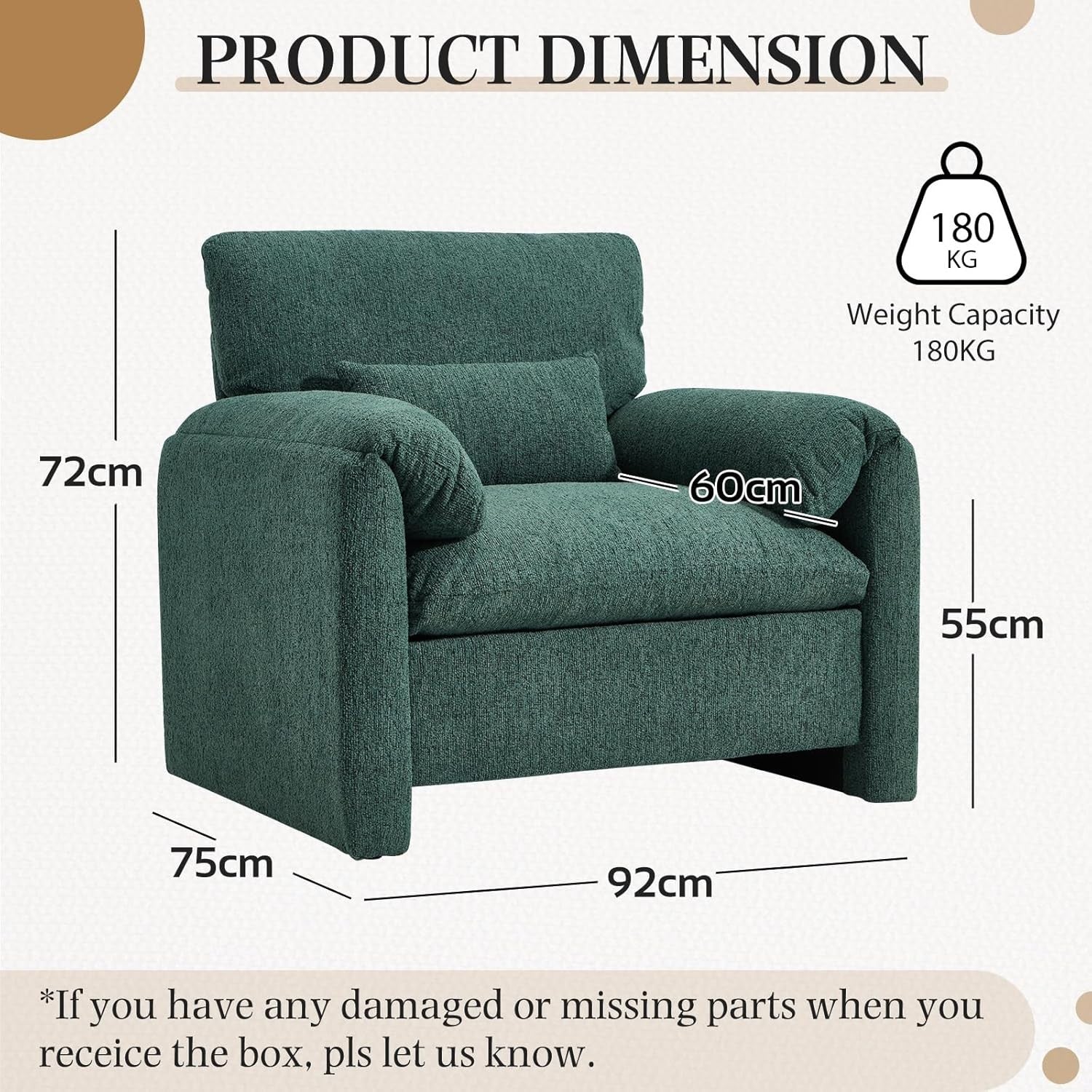 Green Oversized Tub Chair Plush Upholstered Accent Armchair Seating
