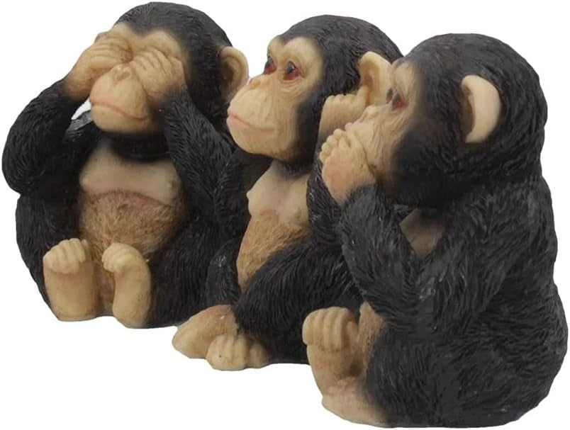 Three Wise Chimp Figurines 8cm Resin Monkey Ornaments See No Hear No Speak Decor