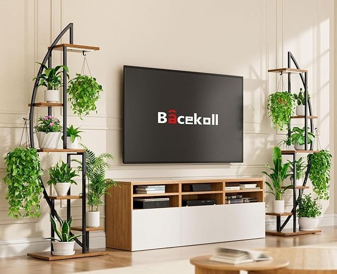 6 Tier Half Moon Plant Stand with Grow Lights Indoor Metal Flower Shelf