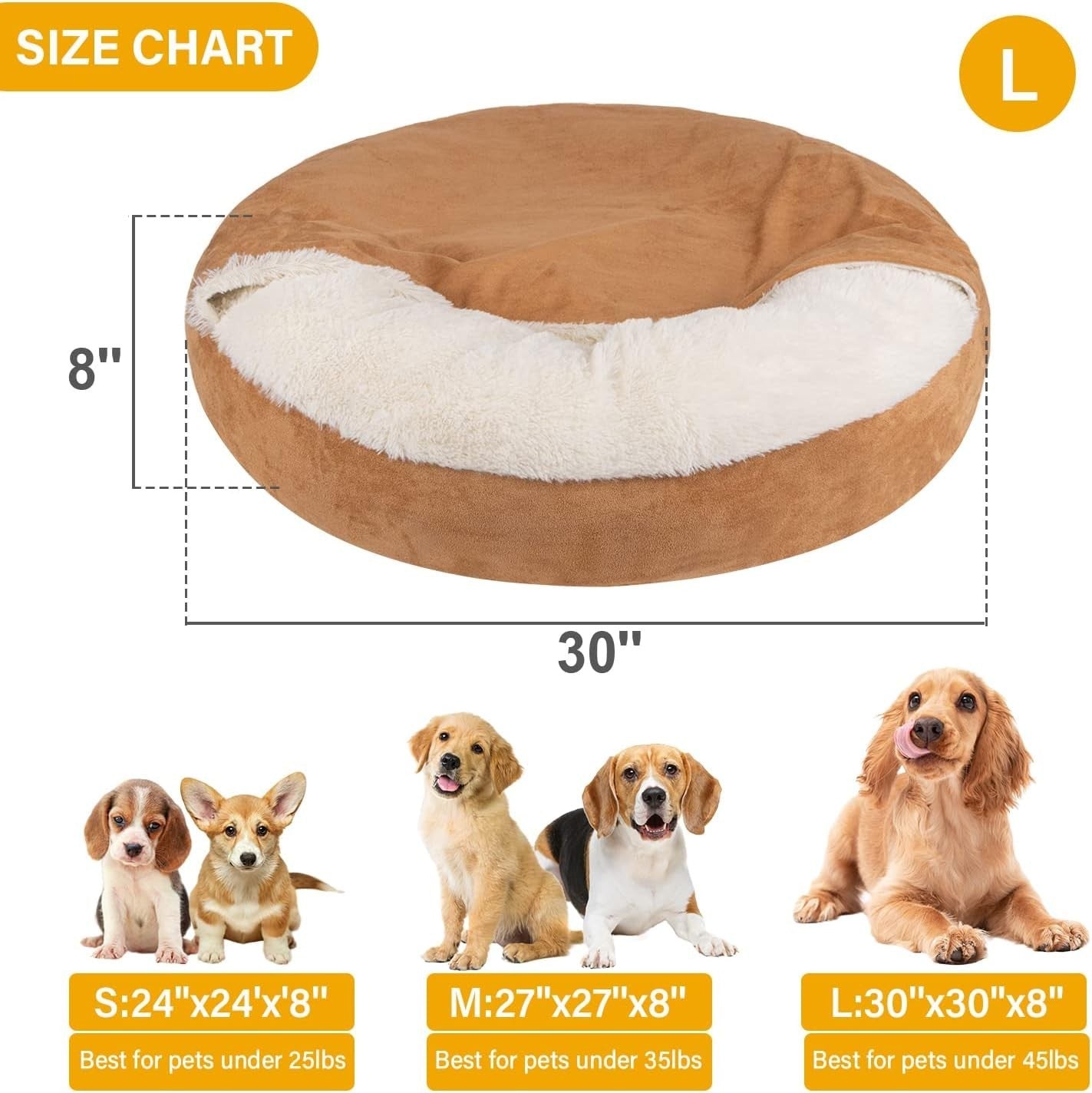 Large Hooded Donut Dog Bed 77x77x20cm Washable