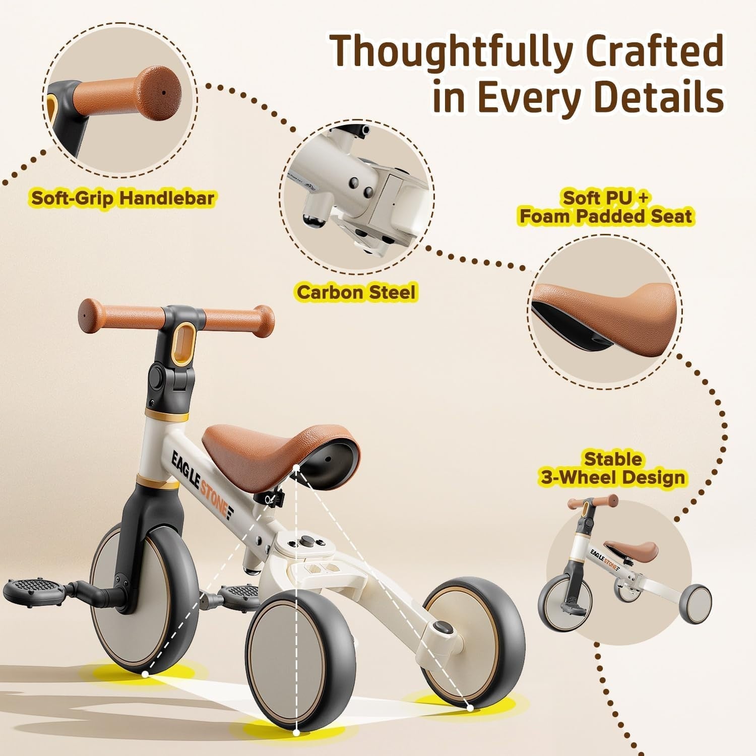 3 in 1 Toddler Balance Bike Tricycle Ride On Toy Kids Age 18M-4Y