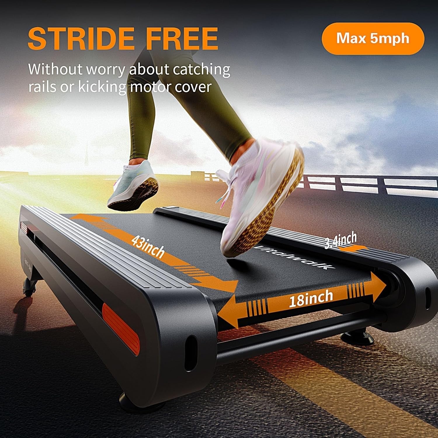 Under Desk Treadmill 110x46cm Full Deck Walking Pad Auto Incline Home Office