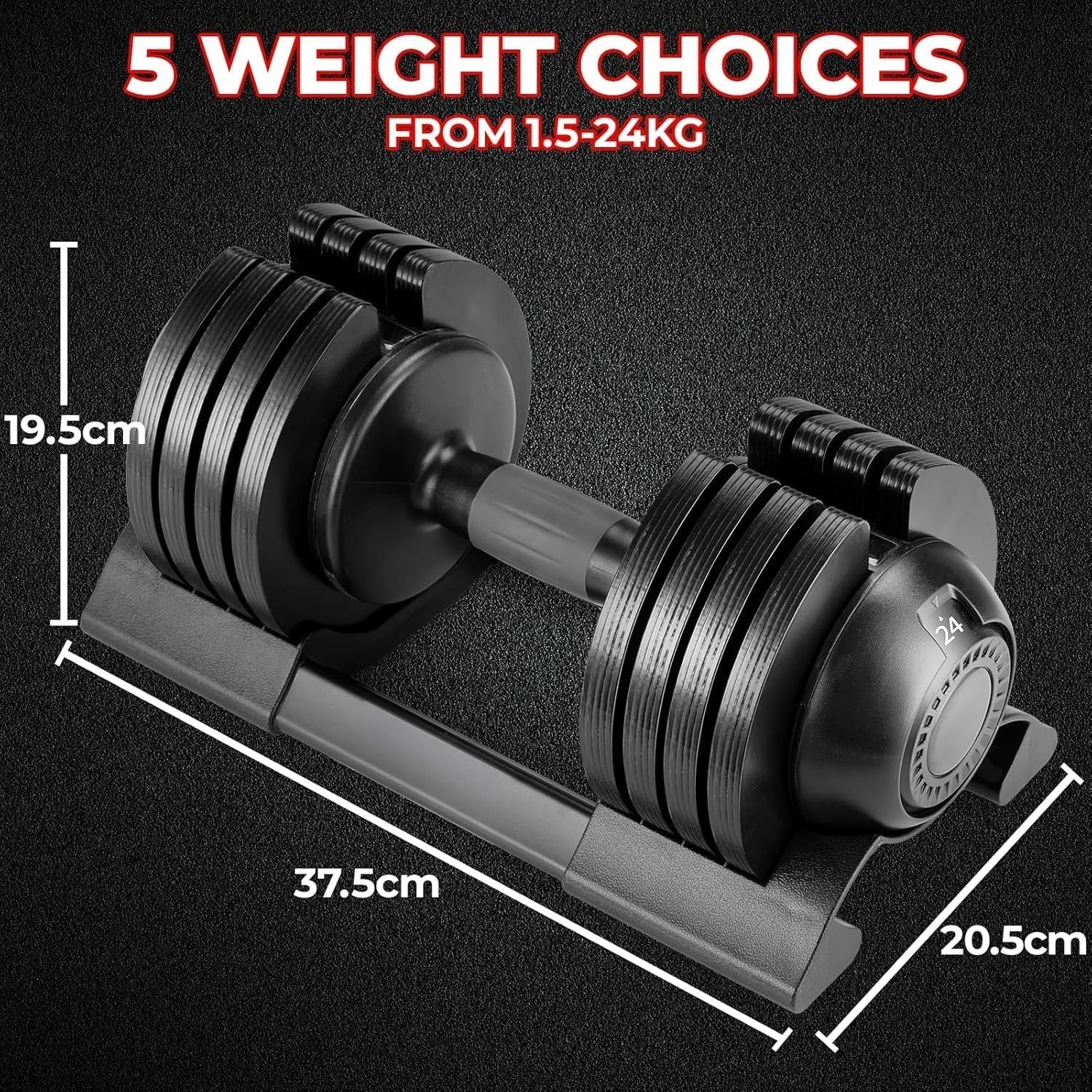 48kg Adjustable Dumbbells Pair 5-Level Quick Adjust Non-Slip Home Gym