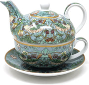 Tea For One Teapot Cup Saucer Set 600ml Fine China Teal Gift Boxed