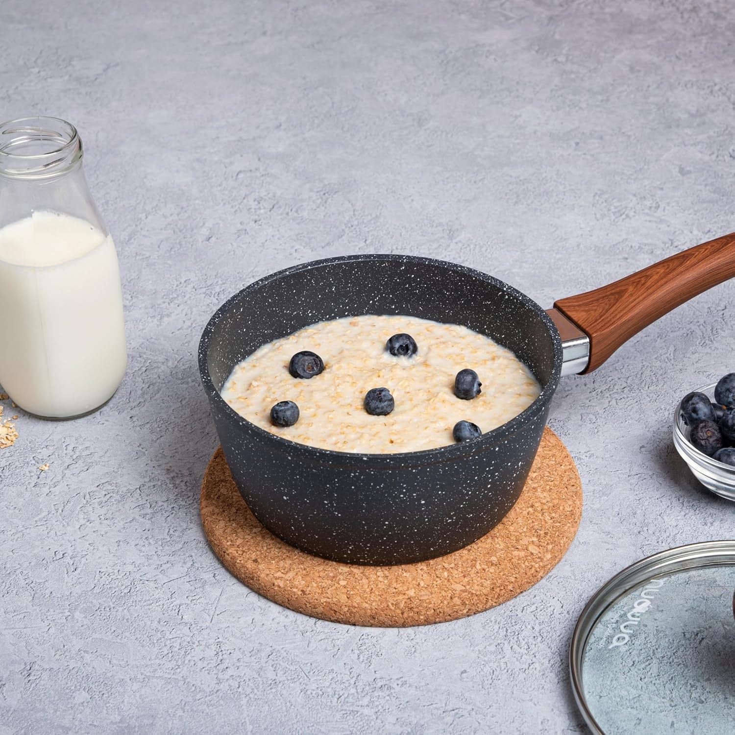 18cm Non-Stick Marble Saucepan with Glass Lid Induction & Gas Ready