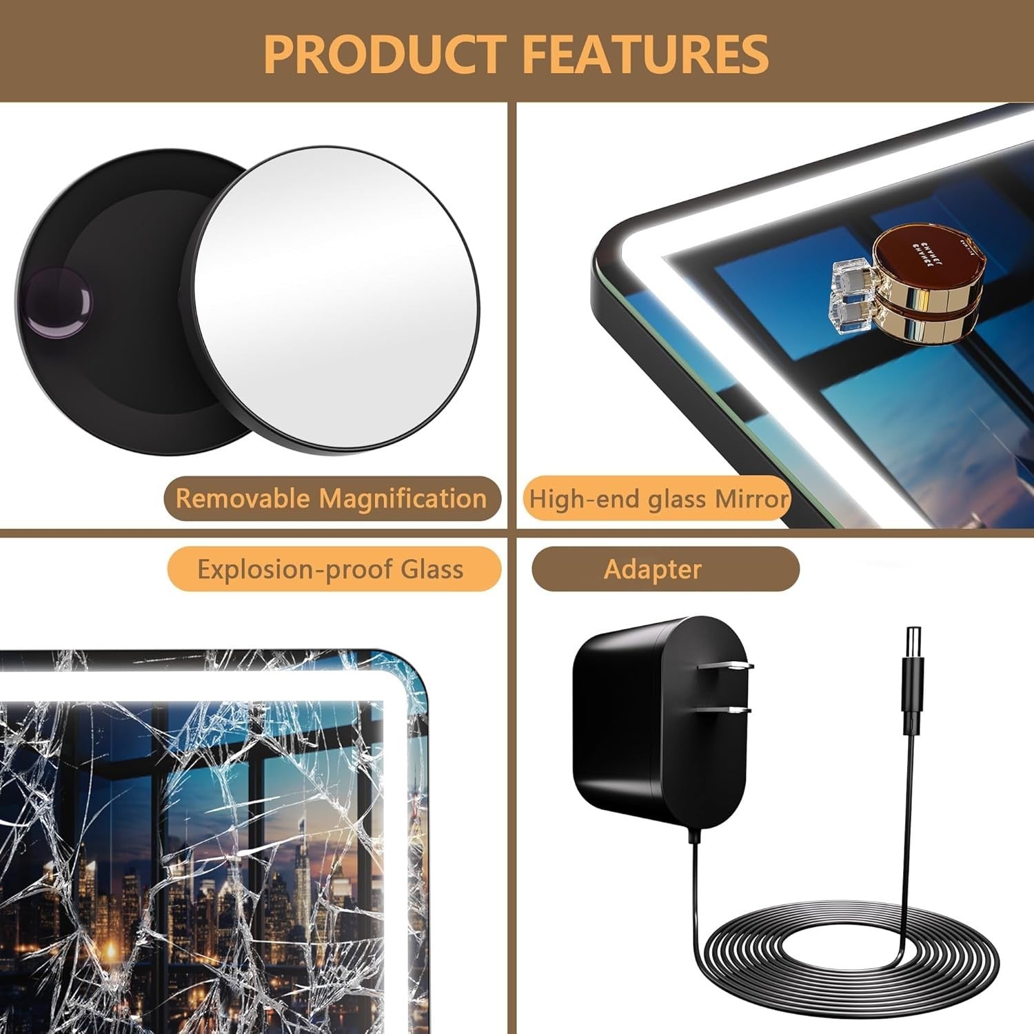 LED Vanity Mirror 80x58cm Touch Control Makeup Mirror with 3 Light Modes
