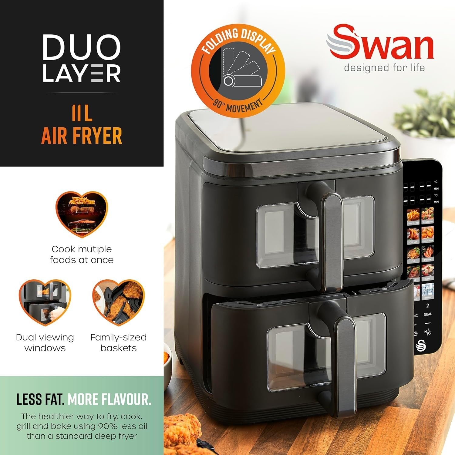 11L Dual Air Fryer 2x5.5L Stack Design 2800W 10 Presets Sync Cook