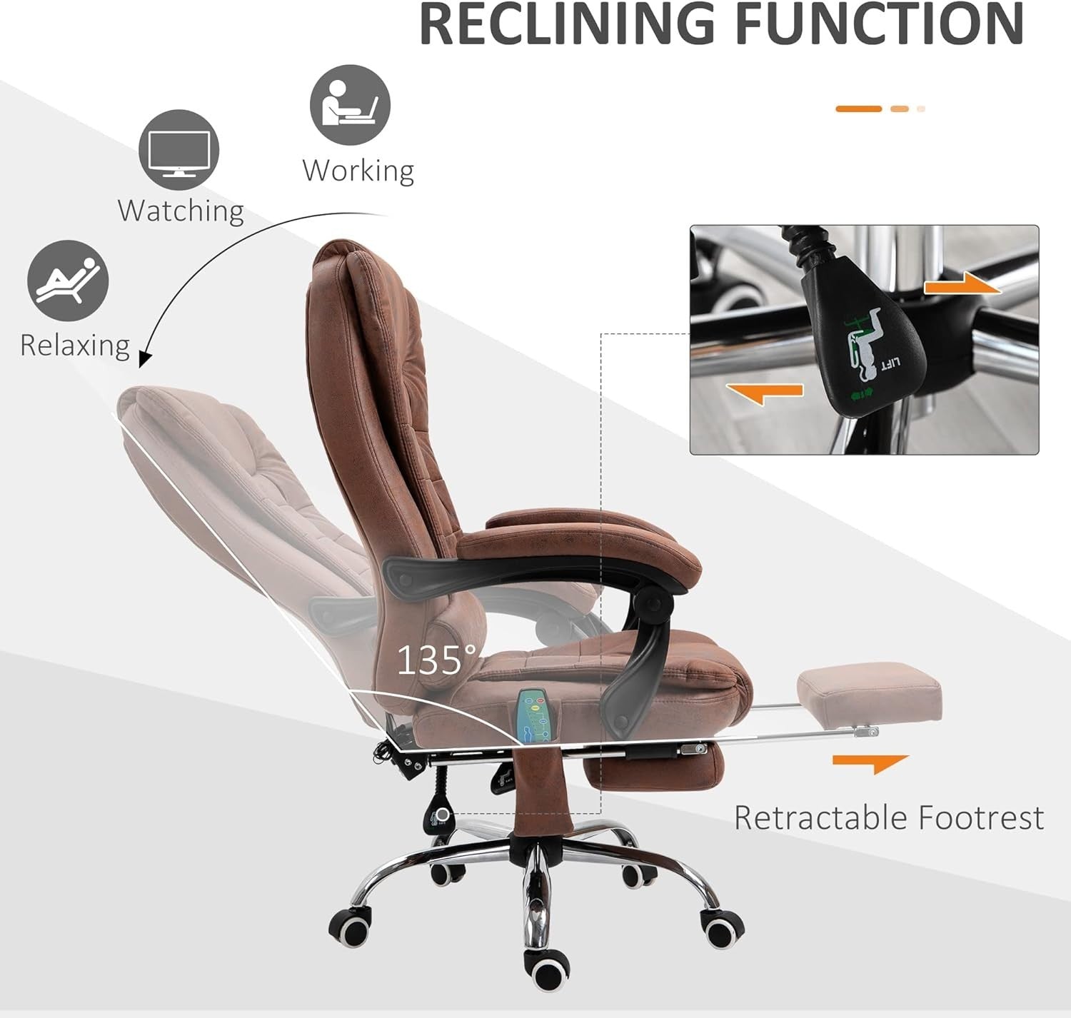 Heated Electric Massage Recliner Office Chair Brown Vibration Footrest High Back