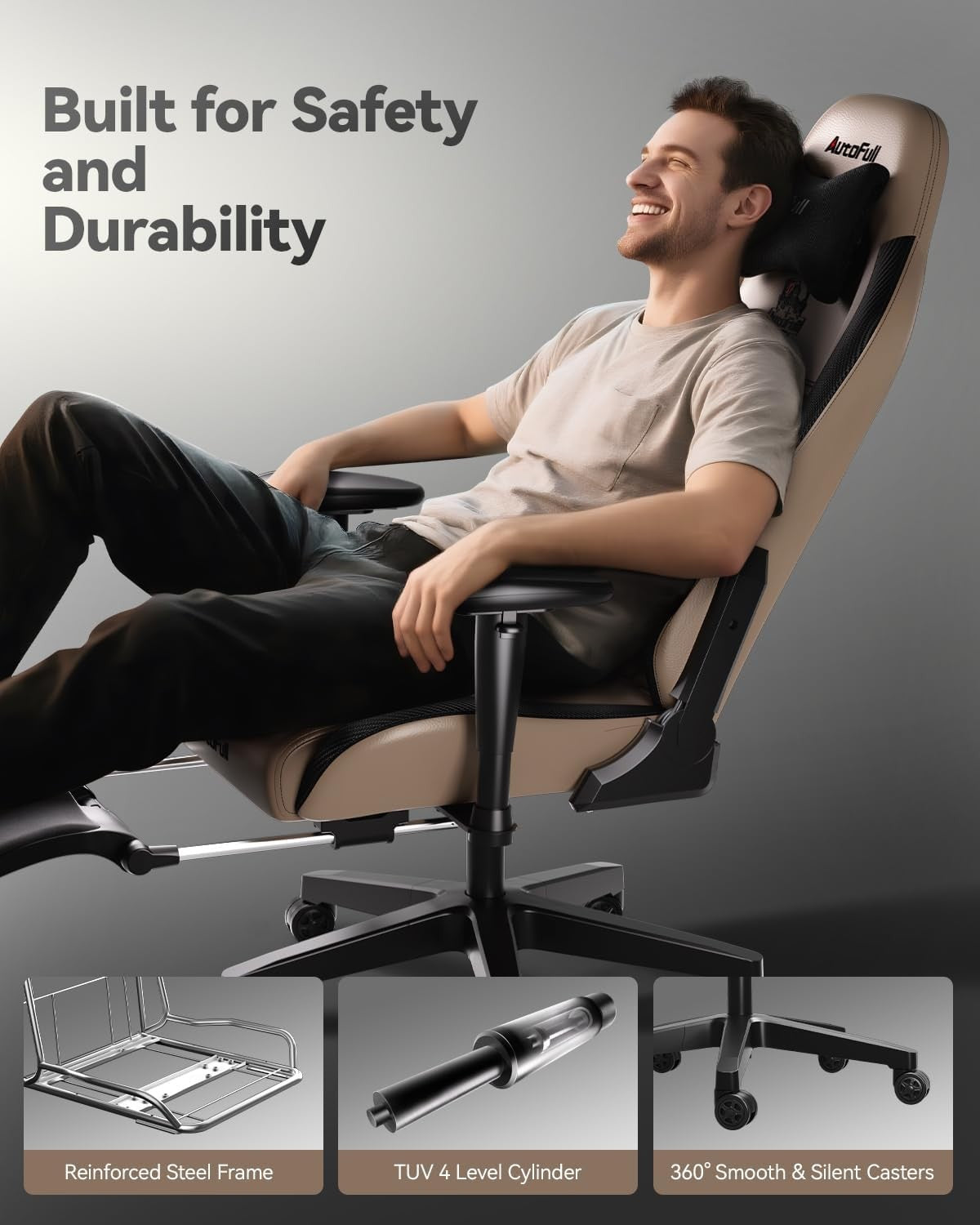 Ergonomic Gaming Chair PU Leather Recliner Footrest Brown