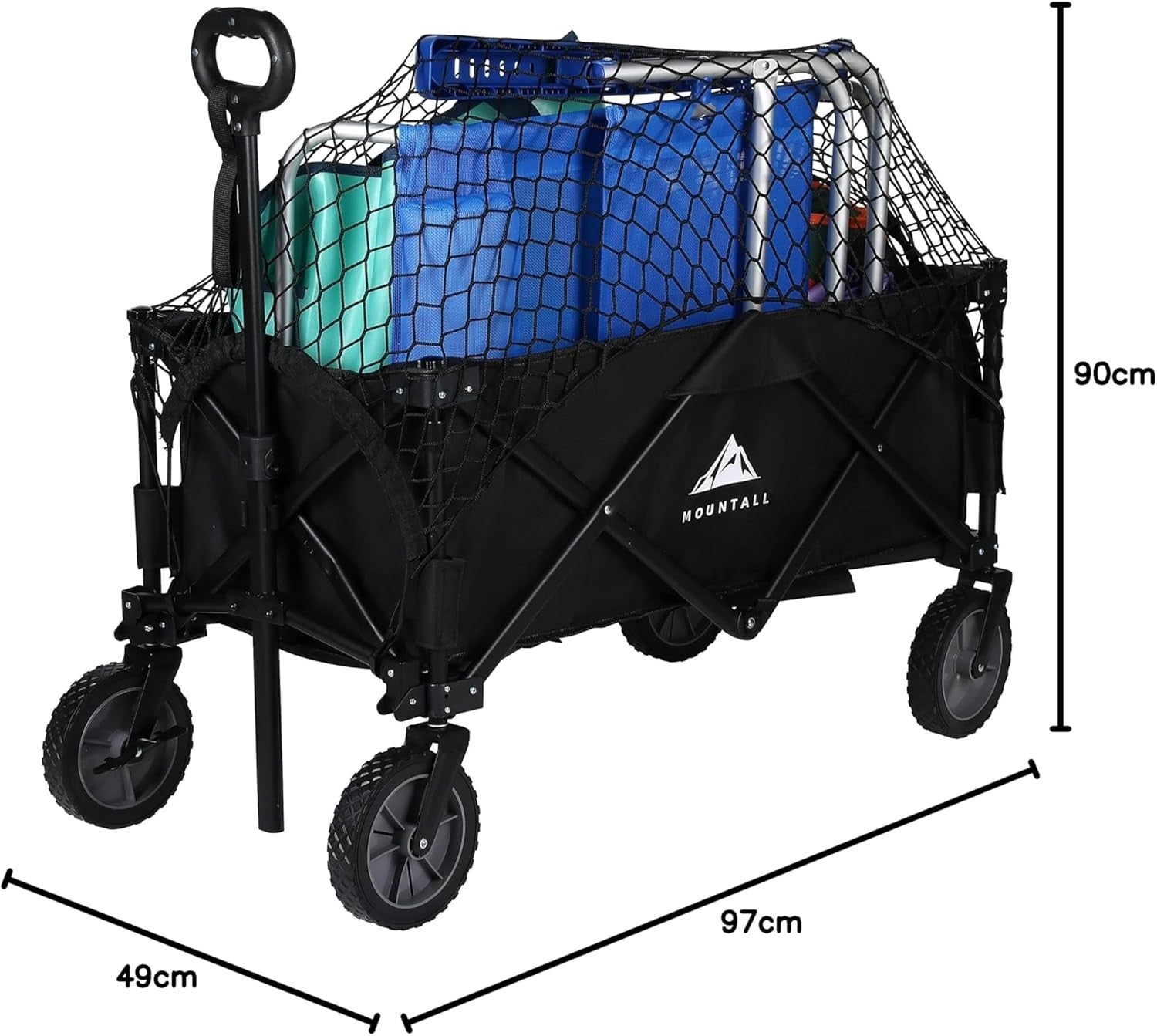Black Folding Festival Wagon 85kg Collapsible Camping Trolley with Cargo Net