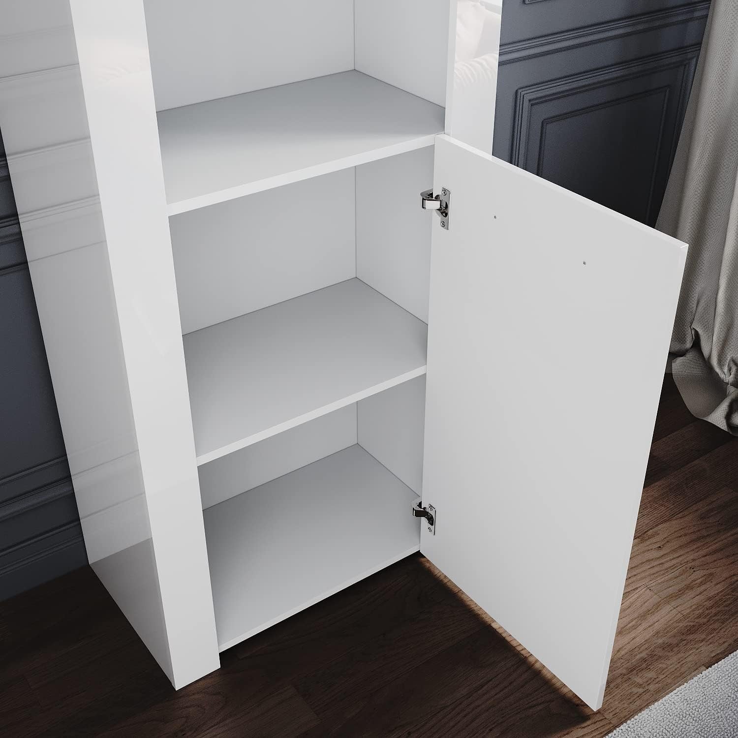White Gloss Tall LED Display Cabinet 165cm Modern Showcase Unit with Glass Shelv