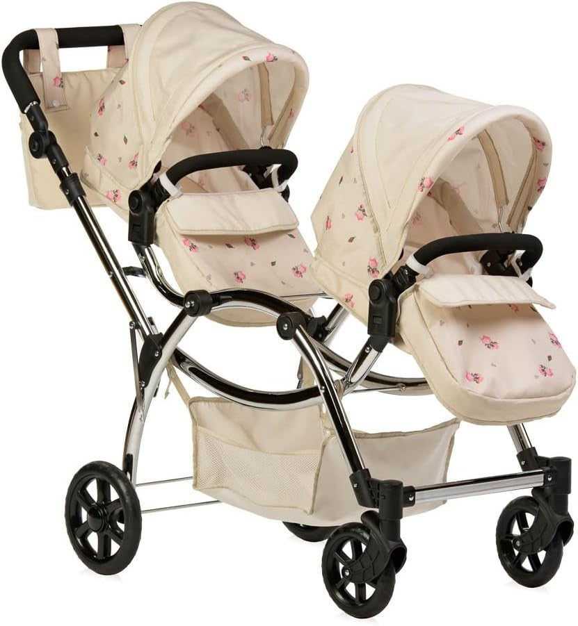 Twin Doll Pram Double Pushchair Adjustable Handle 16 Configurations