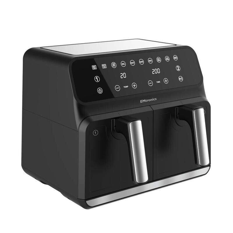 8L Dual Air Fryer 2500W Family Size Digital Cooker 2 Basket Oil-Free Black