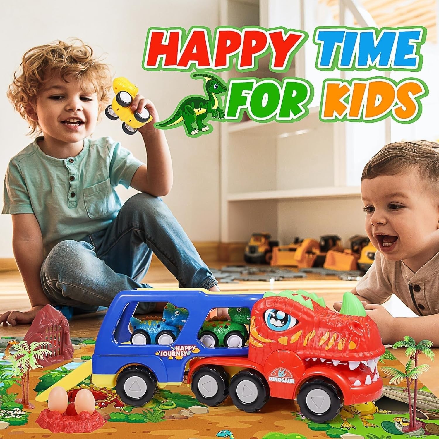 Dinosaur Truck Toys for 2 3 4 Year Old Boys with Lights & Music Gift Set