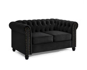 Black Velvet Chesterfield 2 Seater Sofa Tufted Scroll Arm Couch