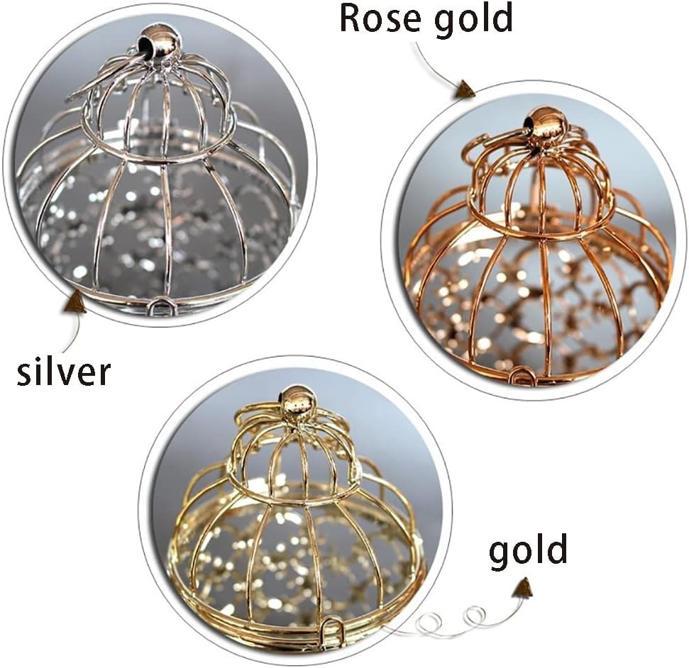 Decorative Hanging Lantern – Bird Cage Metal Candle Holder (C Silver)