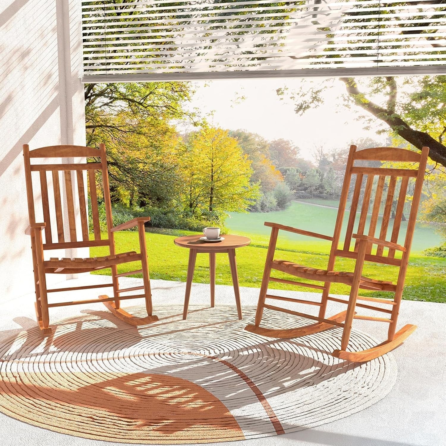Outdoor Wooden Rocking Chair High-Back Ergonomic Patio Lounge Seat