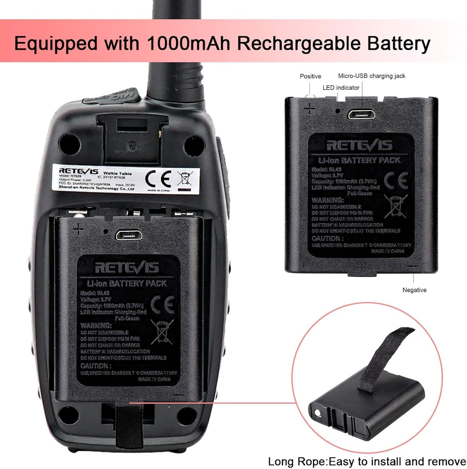 Kids Walkie Talkies Rechargeable 2 Pack VOX 8 Channel Gift Red