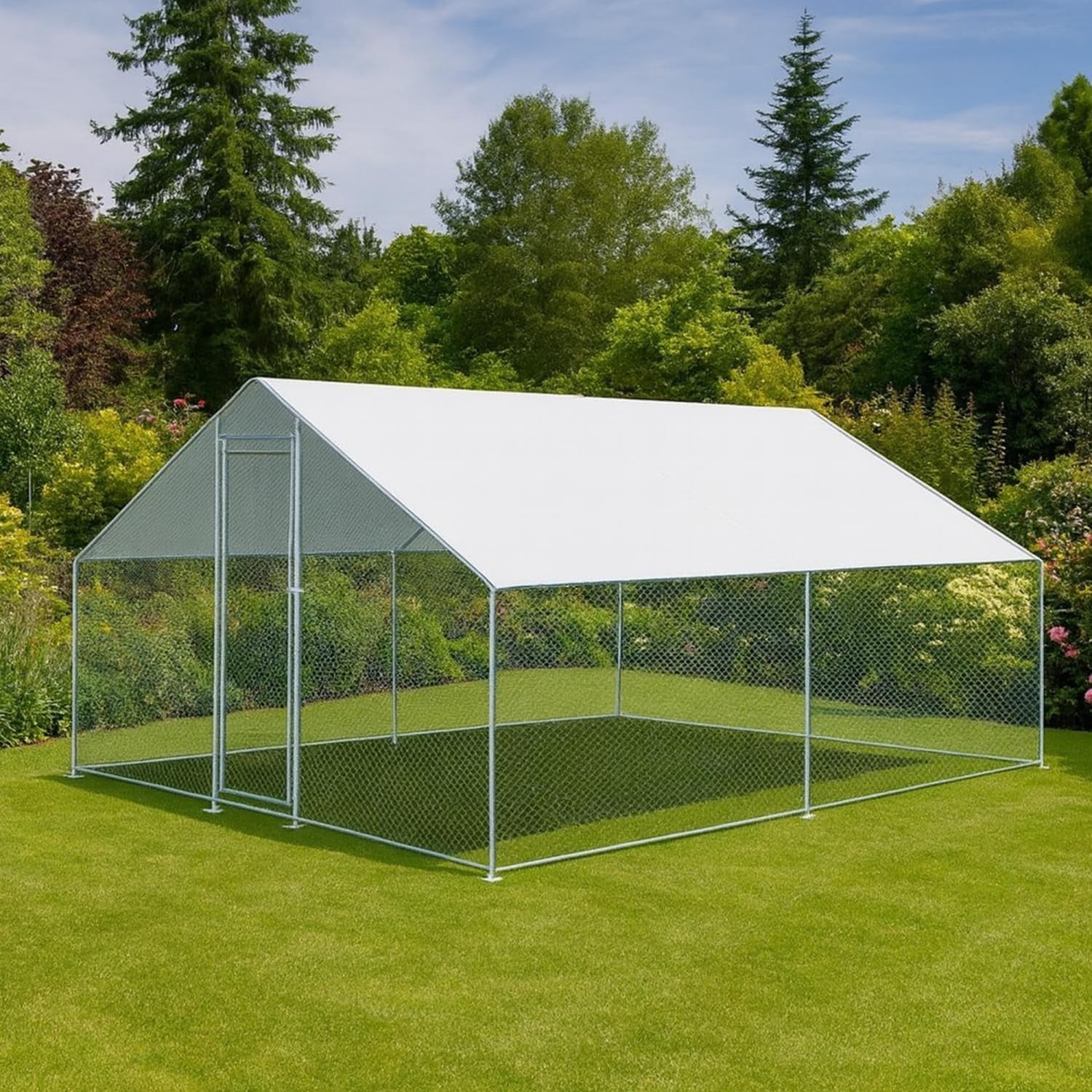 3x3m Walk In Chicken Run Large Metal Outdoor Enclosure Secure Pet Pen