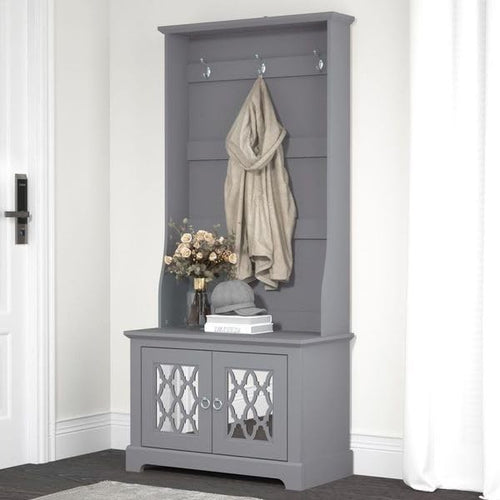 Cool Grey Hallway Bench with Coat Rack Storage Cabinet Entryway Organizer