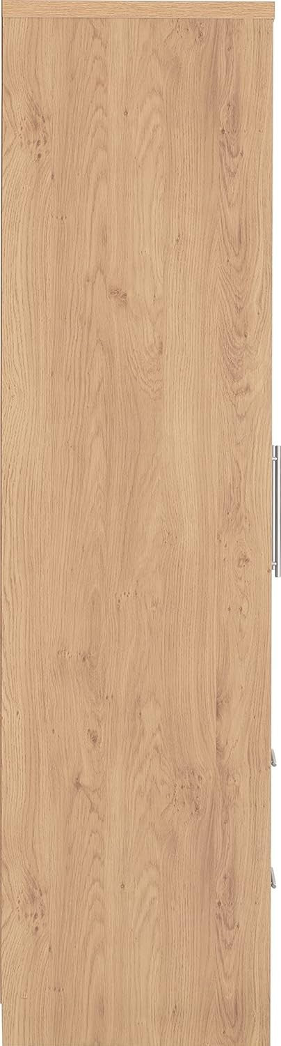 Grey Gloss 4 Door Wardrobe with 2 Drawers & Oak Frame – Spacious Storage
