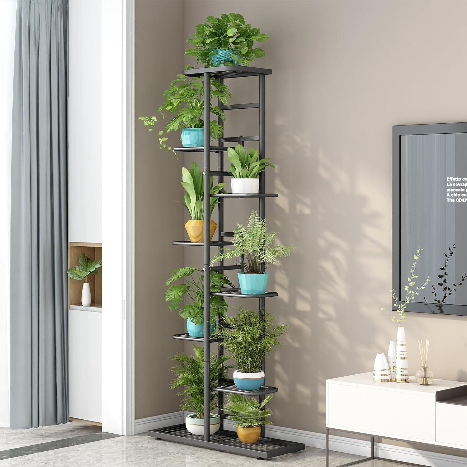 8 Tier Metal Plant Stand Indoor Outdoor Multi Pot Display Rack Dark Grey