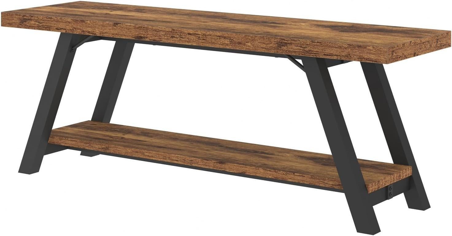 Rustic Industrial Wood Metal Entryway Bench Shoe Rack Seat Hallway Bedroom 47in