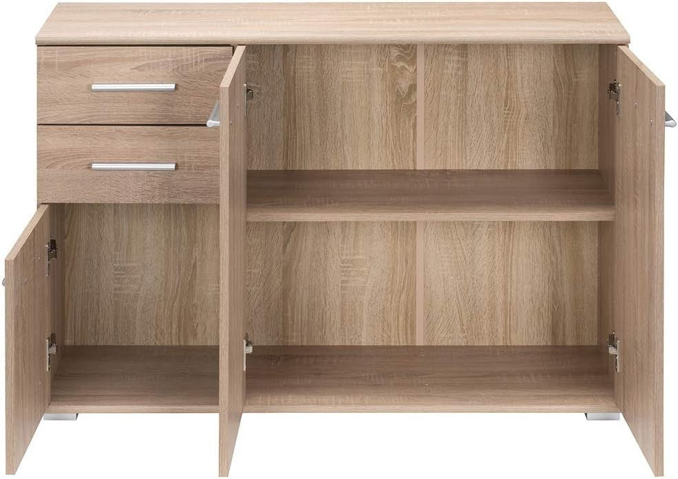 Modern Oak Sideboard Cabinet 3 Door 2 Drawer Storage Unit 107cm MDF