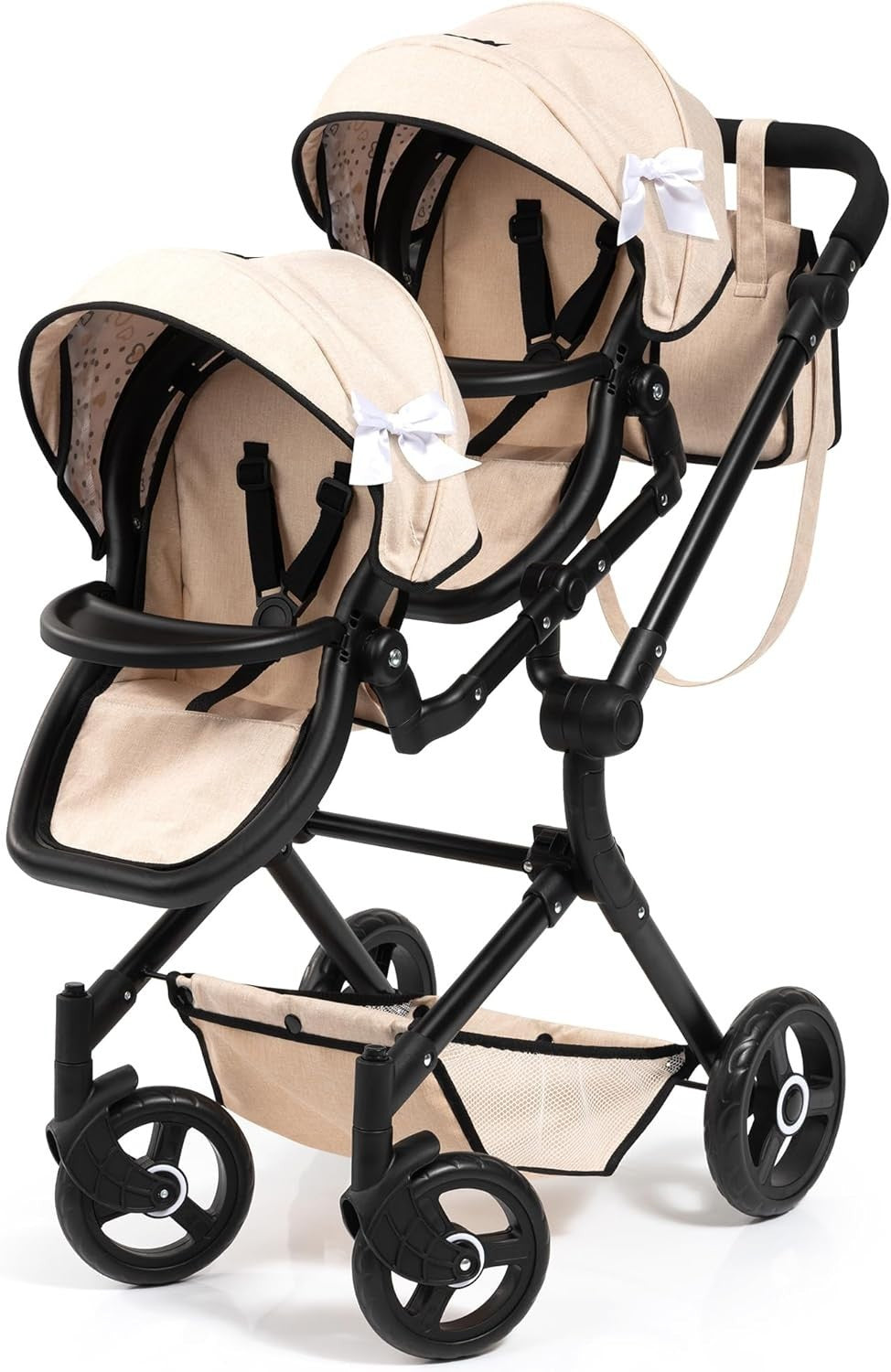 Twin Doll Pram Tandem Stroller Adjustable Reversible Handle Foldable 46cm