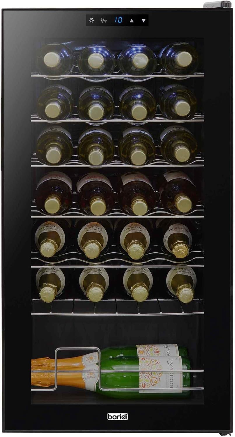 28 Bottle Wine Cooler Fridge Digital Touch Control LED Quiet Freestanding