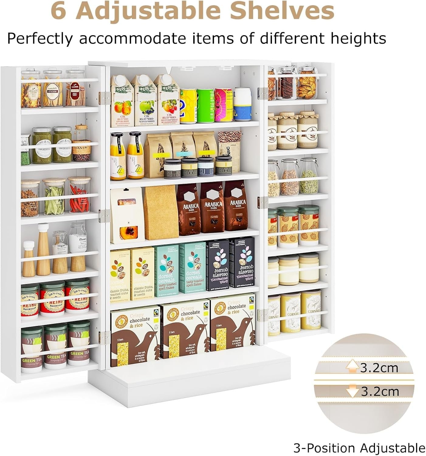 Kitchen Cupboard Pantry Cabinet 17 Shelves 2 Doors White Small