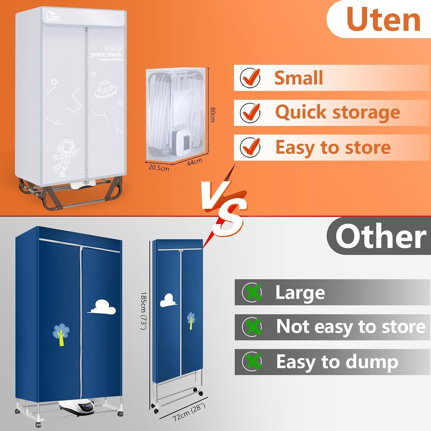 Electric Clothes Dryer Wardrobe 1500W 2 Tier Heated Indoor Drying
