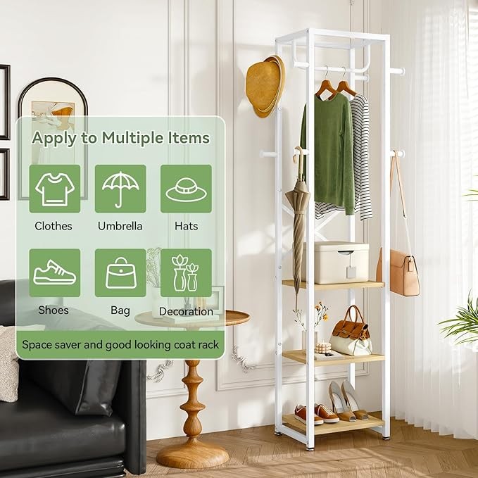 Freestanding Coat Rack with Shelves & Hooks Entryway Storage Stand 180cm