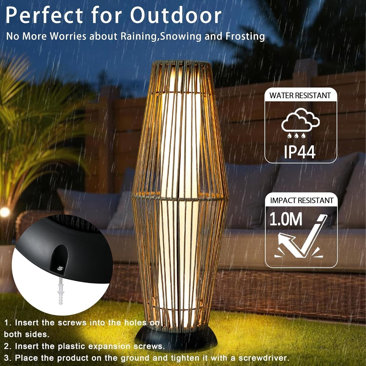 2 Pack Solar Wicker Floor Lamps Outdoor Grey Rattan Lanterns 73 cm