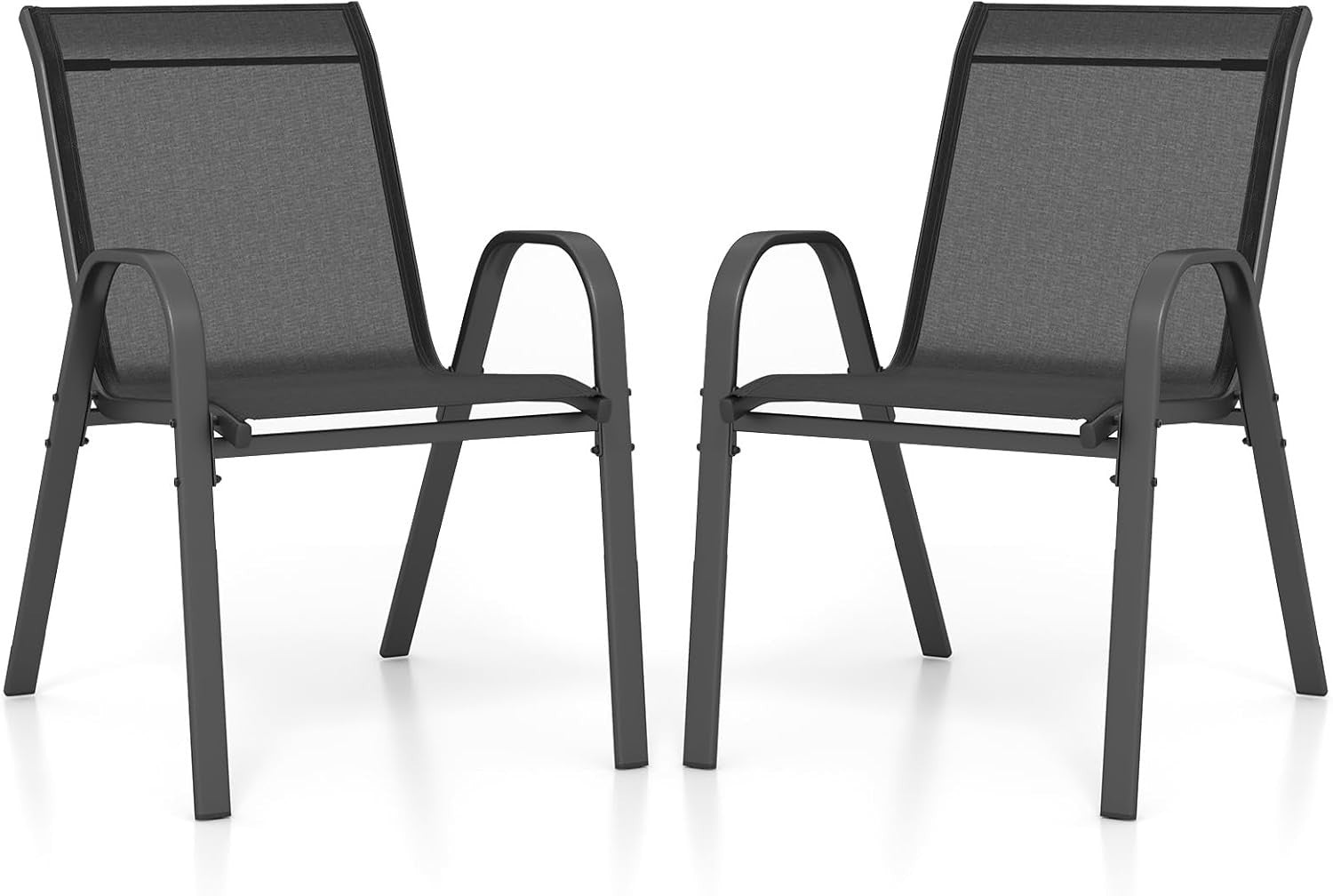 Stackable Garden Chairs Set of 2 Metal Patio Bistro Chairs Armrests