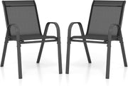 Stackable Garden Chairs Set of 2 Metal Patio Bistro Chairs Armrests