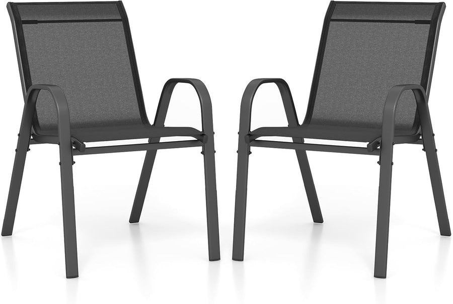 Stackable Garden Chairs Set of 2 Metal Patio Bistro Chairs Armrests