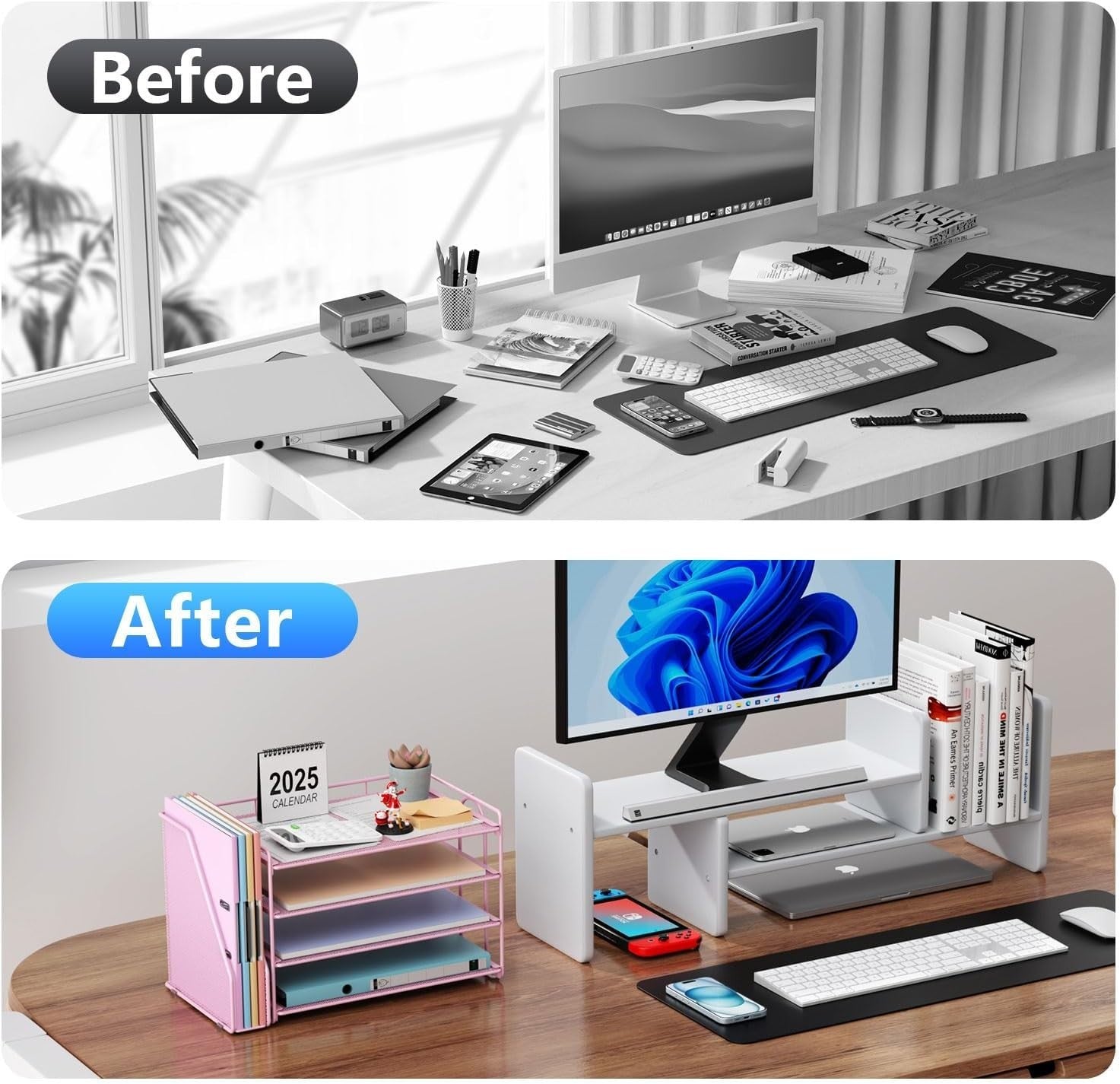 4-Tier Desk Organizer with Magazine Holder | Metal File & Paper Storage.